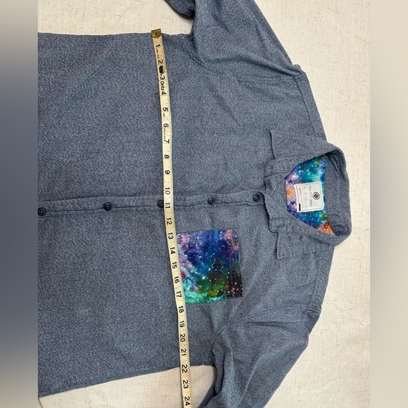 On the Byas Denim Blue Button Down Shirt - Picture 7 of 8